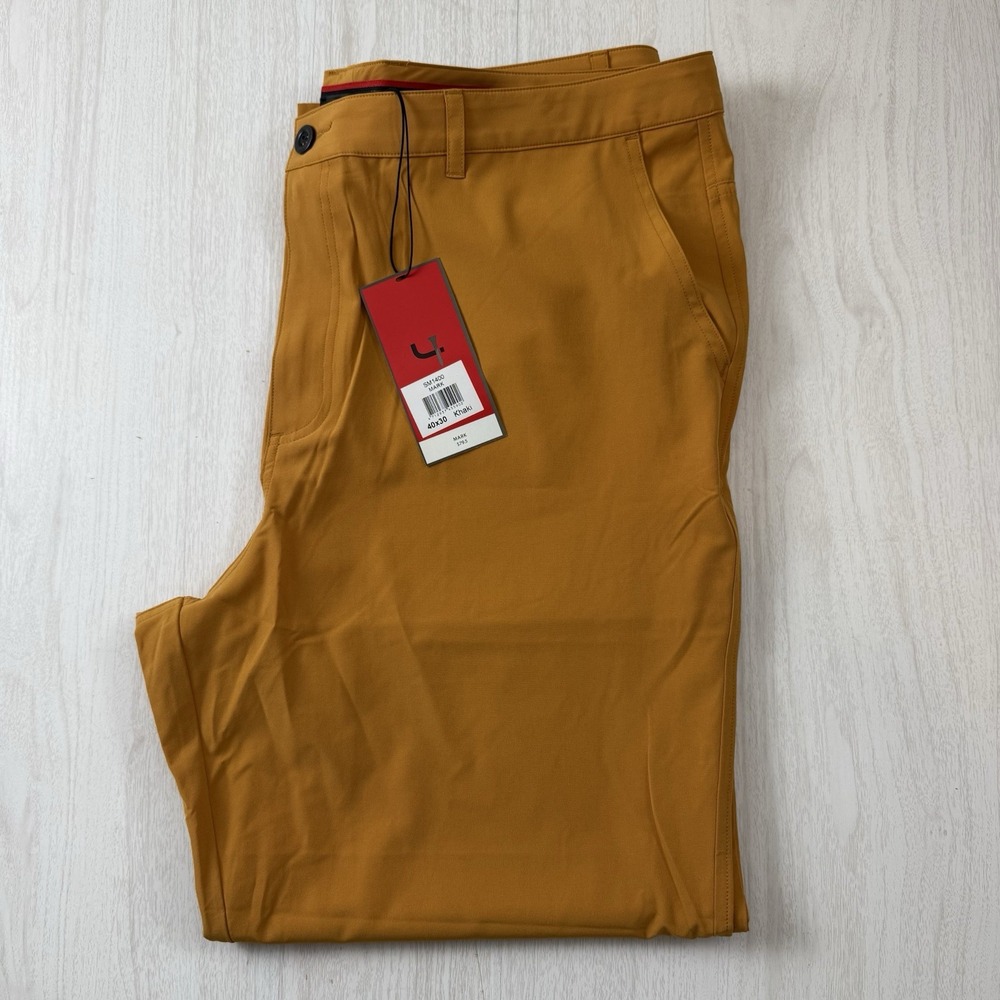 NWT Short Par 4 Mens Golf Pants 40X30 Solid Lt. Orange Mustard Waist Grip